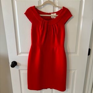 Kate Spade Red Short Sleeve Pleated Neckline Sheath Lined Dress Size 8